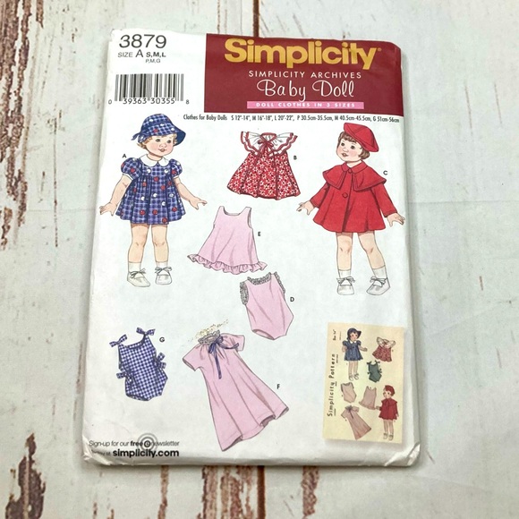 Simplicity Pattern #3879 Baby Doll Three Size Patterns 2007 - Picture 1 of 8